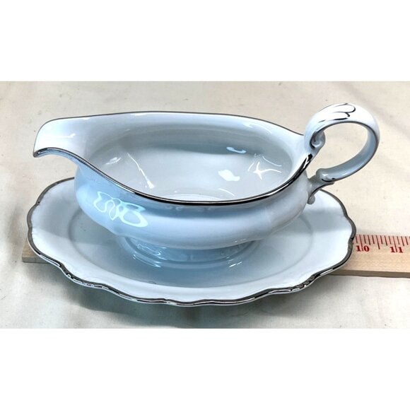 Johann Haviland Platinum Baroque White Gravy Boat with Attached Underplate - Picture 10 of 12